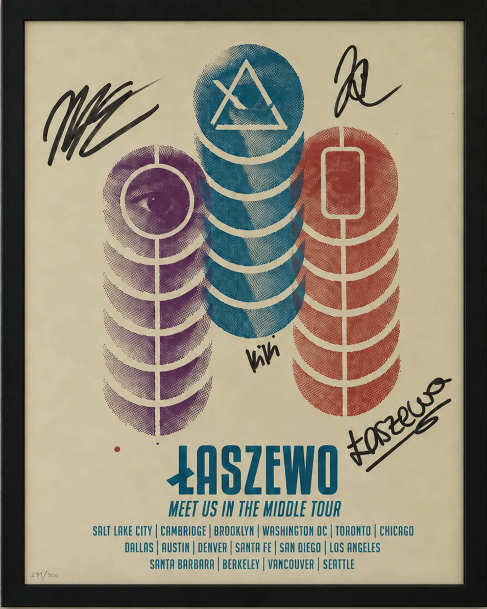 Signed Łaszewo Meet Us in the Middle tour poster in a black frame